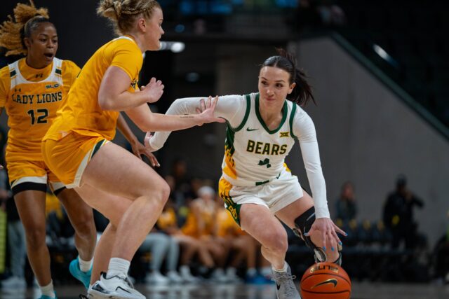 Graduate point guard Jana Van Gytenbeek pushes past the Lady Lions during the Bears' 112-47 victory over Southeastern Louisiana at Foster Pavilion on Wednesday. Sam Gassaway | Photographer