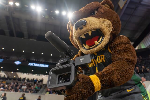 Bruiser picks up some footage at the Baylor vs Kansas State Women's basketball game on Monday night at Foster Pavilion. Caleb Garcia| Photographer