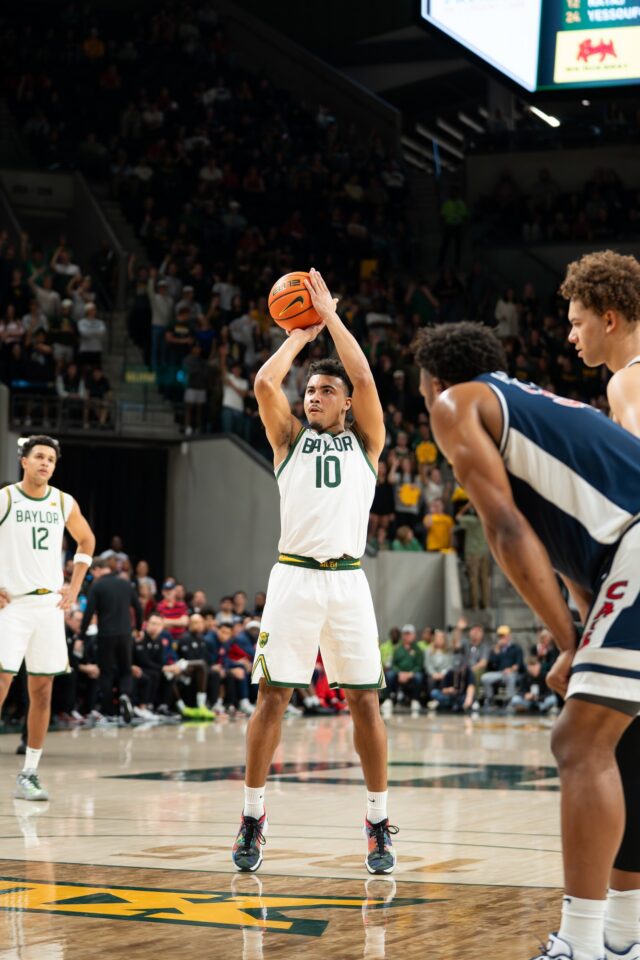 Sophomore guard Isaac Williams IV (16 points, 5 assists) helped lead the Bears on an early-game run Tuesday night against Arizona. Abby John | Roundup Photo Editor