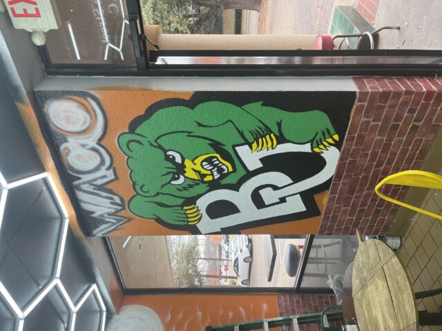 A nearly-finished Baylor Bear painting covers the front wall of the new Trompo King restaurant. Josh Siatkowski | Staff Writer