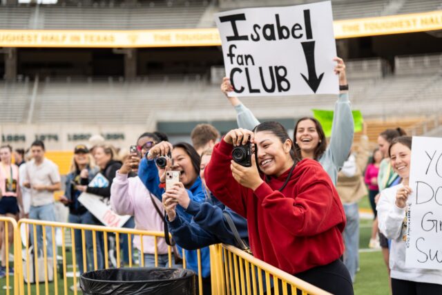 Baylor students cheer on their friends running the Bearathon Saturday morning at McLane Stadium. Alyssa Meyers | Photographer