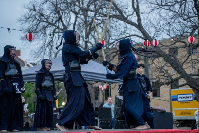 The Baylor Kendo Team demonstrates a typical practice routine at Harumatsuri. Sam Gassaway | Photo Editor
