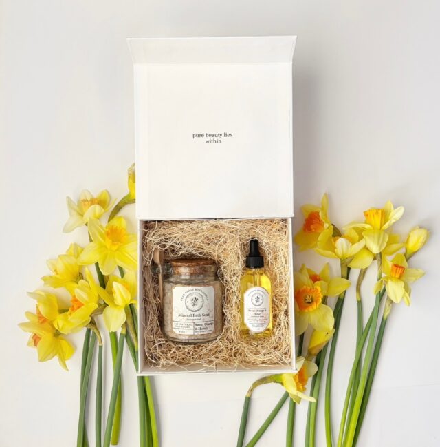 Madelyn Prewitt's Sweet Orange and Honey Bath Soak and Body Oil Gift Set, available on her website. Photo courtesy of Madelyn Prewitt