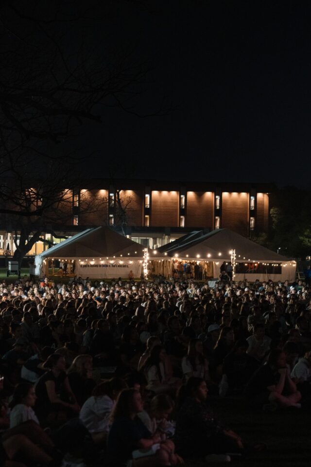 Students gather on Fountain Mall at 8 p.m. for corporate prayer. Photo courtesy of Anna Webb
