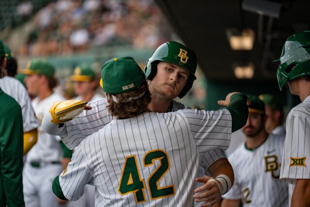 The Bears racked up 15 hits during their 10-9 extra-innings win over UTSA on Tuesday night. Sam Gassaway | Photo Editor
