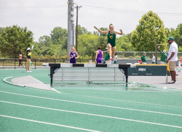 Graduate distance runner Addison Stevenson ... during the Michael Johnson Invitational on Saturday. Courtney Ward | Photo Intern