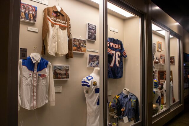 2026 inductees regalia displayed in the class' new exhibit at the Texas Sports Hall of Fame. Marissa Essenburg | Sports Writer