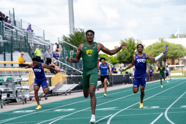 Senior sprinter Brian Lemage finishes in first after a relay