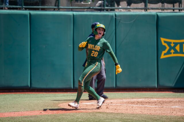 Freshman outfield/catcher Gianna Gusman celebrates after crossing home plate during the Bears' ..... against Utah at Getterman Stadium on Sunday.