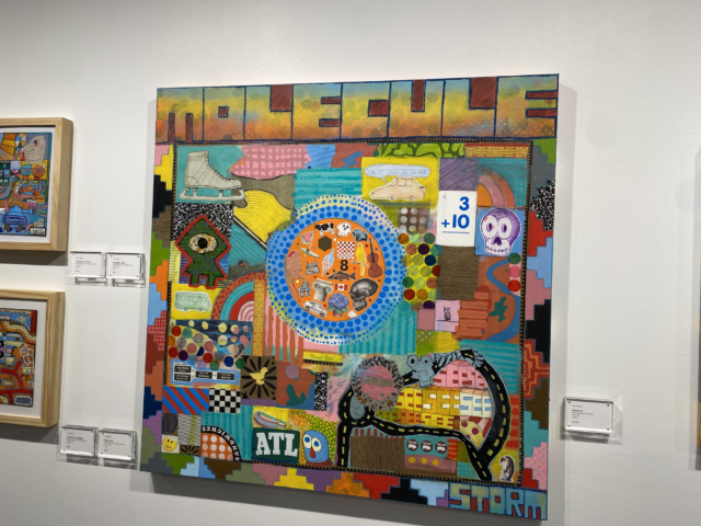 Artist John Storm utilizes a variety of layering and collage techniques to create a colorful, euphoric art collection. Addison Gernenz | Intern
