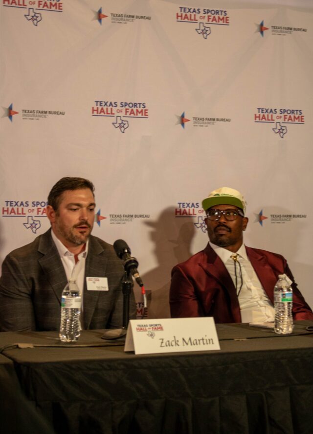 NFL legends and Texas Sports Hall of Fame inductees Zack Martin (left) and Von Miller (right) reflect on their time playing professional football at the TSHOF press conference. Marissa Essenburg | Sports Writer