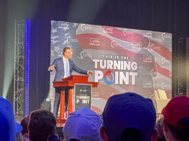Political commentator Benny Johnson has his opening remarks at the This is the Turning Point Tour at Waco Hall on Wednesday evening. Caleb Garcia | Photographer