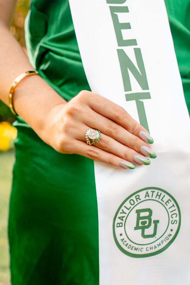 Montgomery Ph.D. student Samatha Stubblefield chose both emeralds and diamonds for her graduation ring. Photo courtesy of Samatha Stubblefield