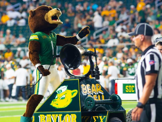 Bruiser rings the Bear Bell after a Baylor touchdown in the Bears' 44-3 win over Prairie View A&M on Saturday. Layla Bazan | Photographer