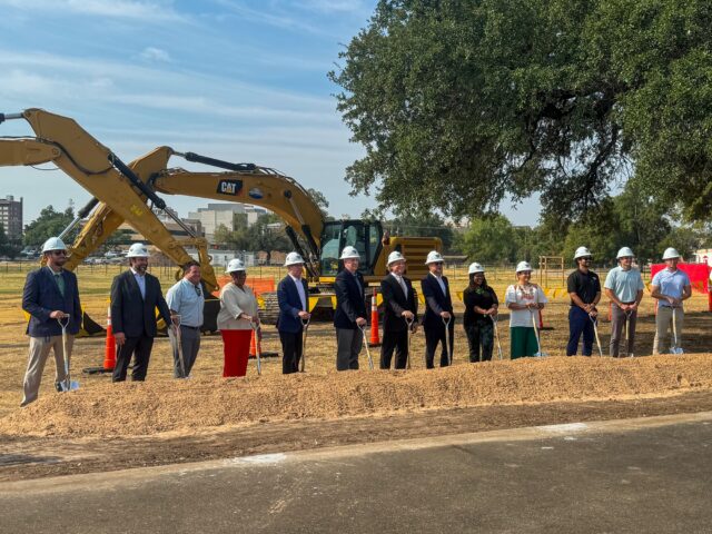 Local leaders ceremoniously shoveled dirt as construction on the Barron's Branch Project began today. Photo courtesy of Mary Thurmond