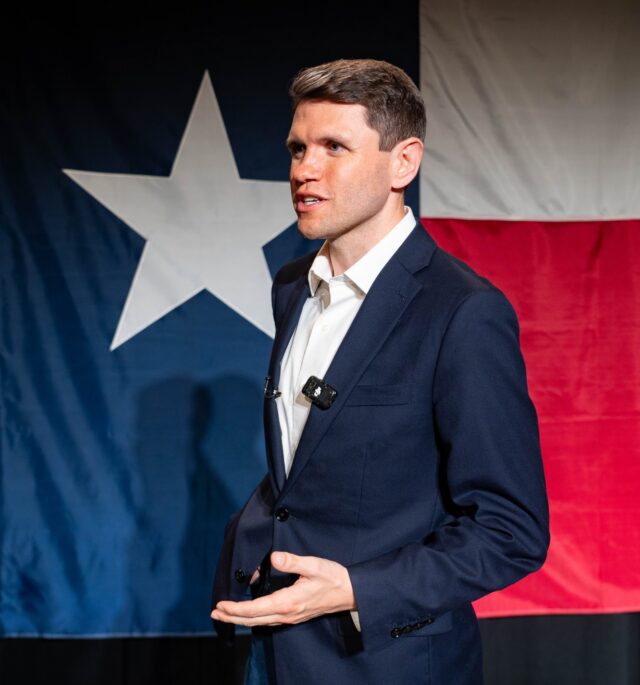 Democratic U.S Senate candidate James Talarico, speaks at his rally at the Hurd Welcome Center on Wednesday night. Mesha Mittanasala | Photographer
