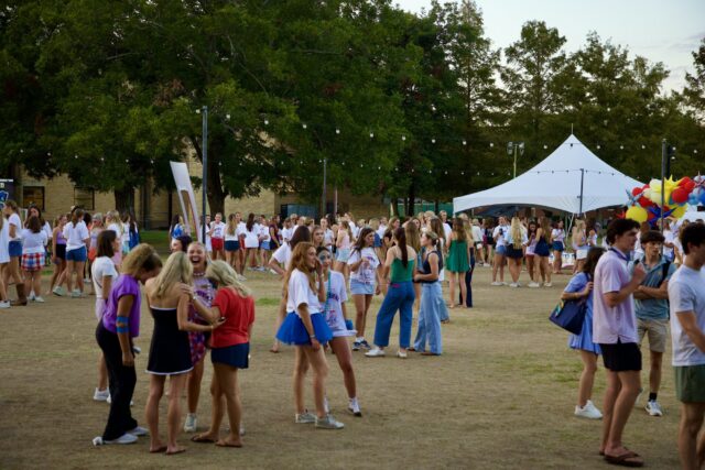 A giant crowd of students gather near Fountain Mall for Kappa Kappa Gamma&squot;s "Karnival" on Wednesday night,