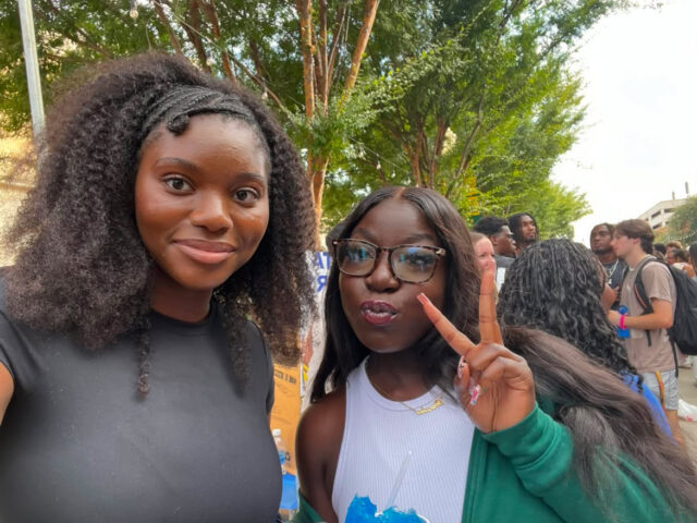 McKinney sophomore Juliet Korto (left) and Wylie junior Tiandra Acquaye (right) grew up together and reconnected at Mosaic Mixer after realising they both attended Baylor. Photo courtesy of Tiandra Acquaye