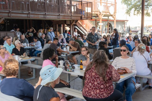 Attendees enjoy lunch at the Gina Hinojosa rally at The Backyard BarStage and Grill in Waco on Tuesday. Mesha Mittanasala | photographer